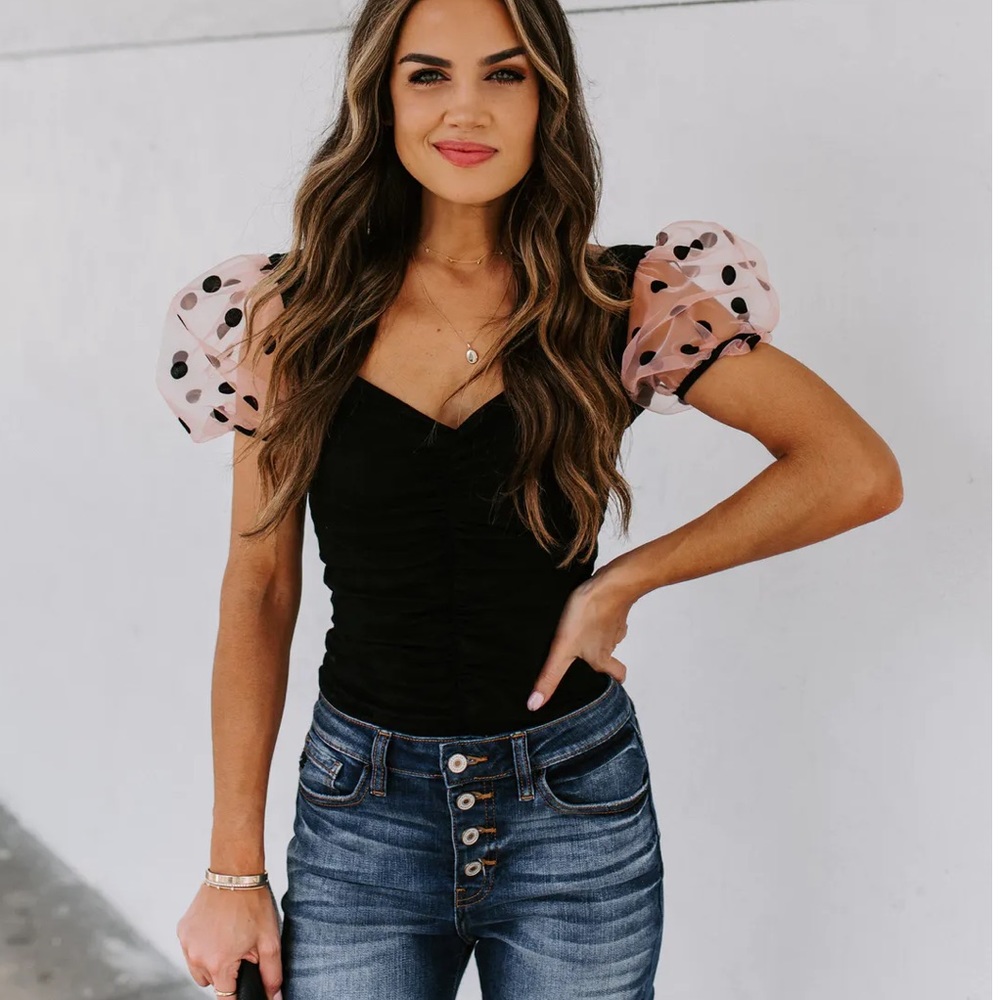 MINNIE RUCHED PUFF SLEEVE BODYSUIT - Picture 1 of 4